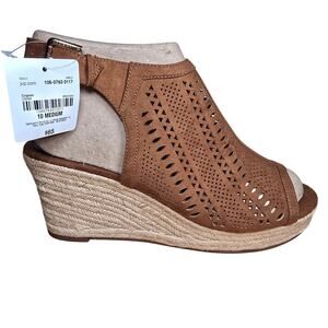 NEW Liz Claiborne LC Hanalei Cognac Womens Brown Wedge Heel Suede Sandals